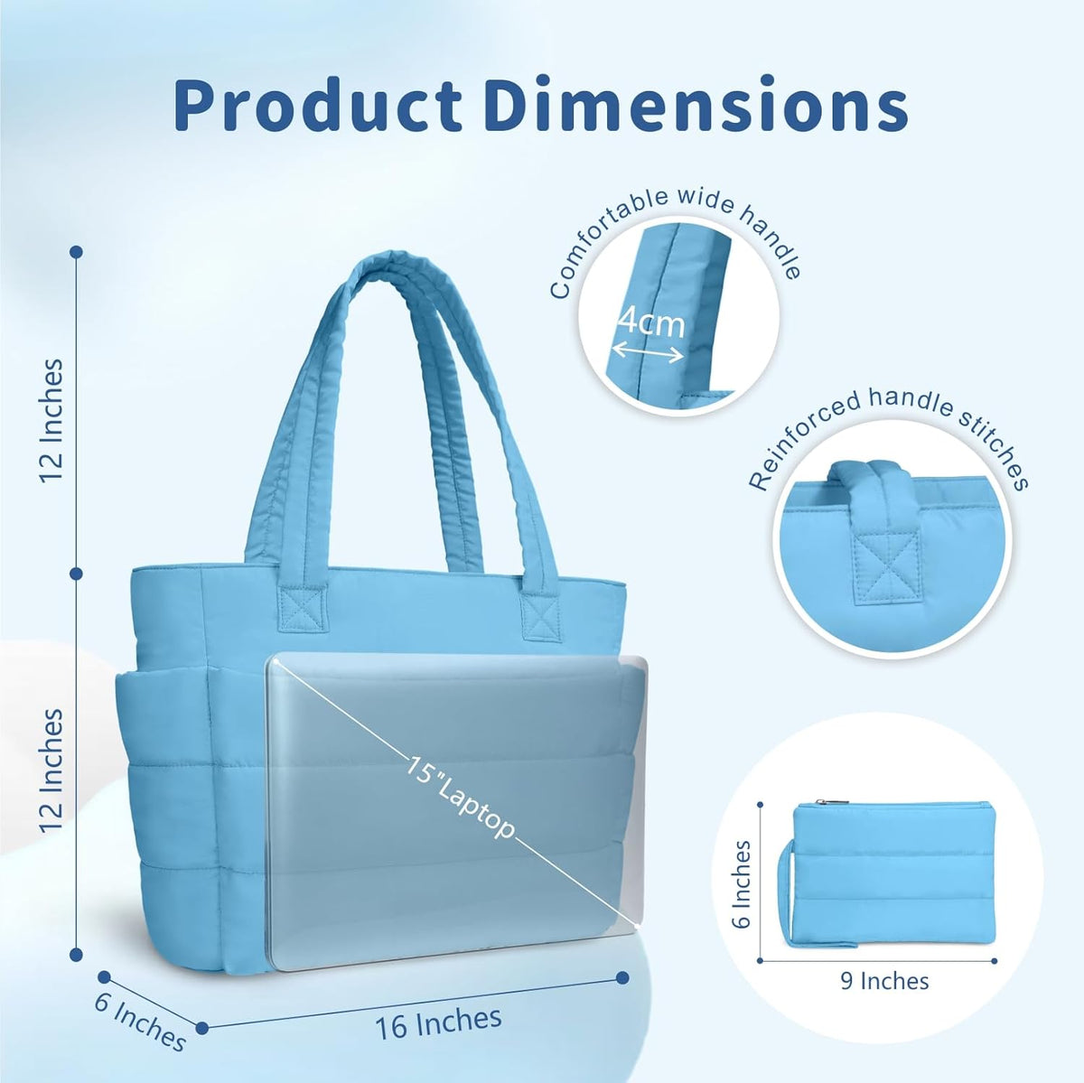 Puffer Tote Bag for Women, Lightweight Puffy Handbag with Compartments, Quilted Shoulder Bag for Work, Travel, Gym - Colors B