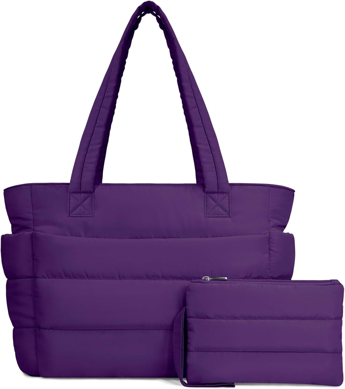 Puffer Tote Bag for Women, Lightweight Puffy Handbag with Compartments, Quilted Shoulder Bag for Work, Travel, Gym - Colors B