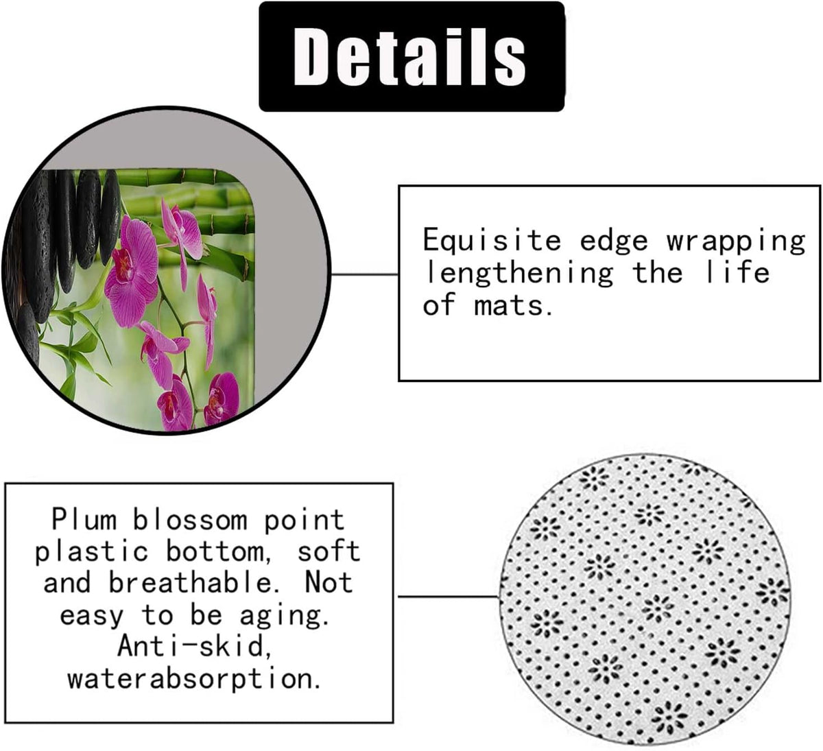 4PCS Spa Zen Shower Curtain Sets with Rugs, White Shower Curtain, Pink Floral Orchid Lotus Water Lily Stone Bamboo Water Reflection Yoga Massage Relaxing Spiritual Meditation Bathroom Decor