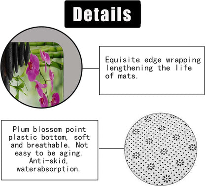 4PCS Spa Zen Shower Curtain Sets with Rugs, White Shower Curtain, Pink Floral Orchid Lotus Water Lily Stone Bamboo Water Reflection Yoga Massage Relaxing Spiritual Meditation Bathroom Decor