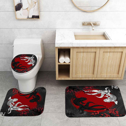 4PCS Spa Zen Shower Curtain Sets with Rugs, White Shower Curtain, Pink Floral Orchid Lotus Water Lily Stone Bamboo Water Reflection Yoga Massage Relaxing Spiritual Meditation Bathroom Decor
