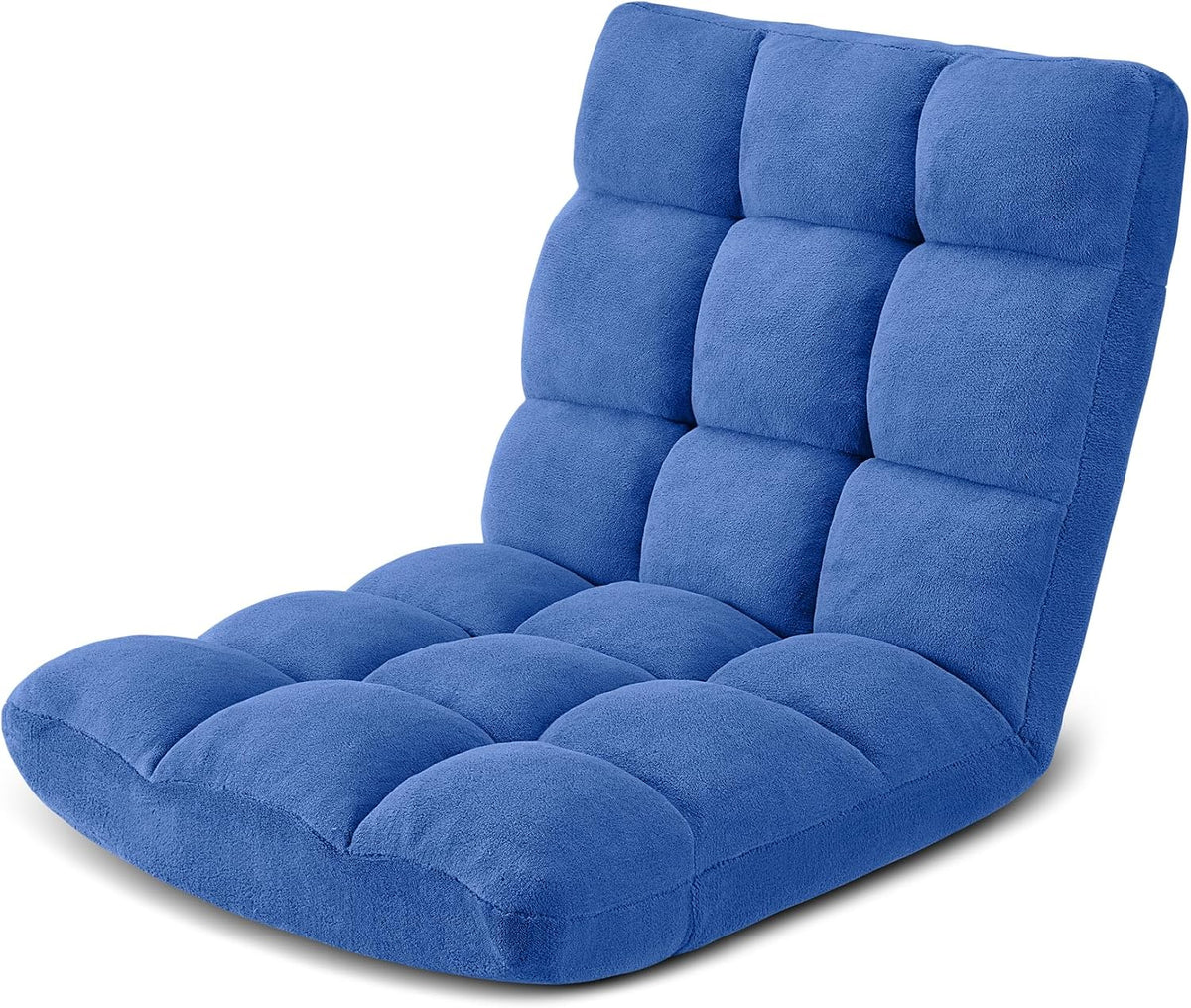 Folding Floor Gaming Chair 14-Poistion Cushioned Adjustable Floor Lazy Sofa Chair w/Breathable Cotton & Skin-Friendly Coral Velve for Adults & Kids Perfect for Reading Gaming Meditating, Grey