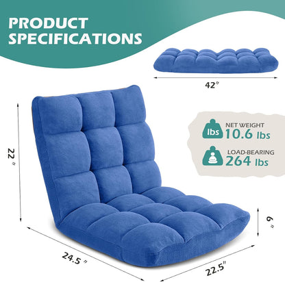 Folding Floor Gaming Chair 14-Poistion Cushioned Adjustable Floor Lazy Sofa Chair w/Breathable Cotton & Skin-Friendly Coral Velve for Adults & Kids Perfect for Reading Gaming Meditating, Grey
