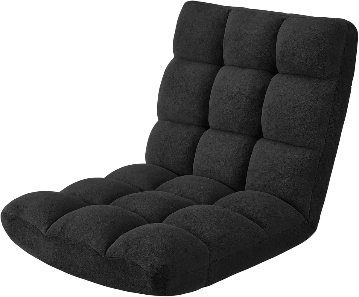 Folding Floor Gaming Chair 14-Poistion Cushioned Adjustable Floor Lazy Sofa Chair w/Breathable Cotton & Skin-Friendly Coral Velve for Adults & Kids Perfect for Reading Gaming Meditating, Grey