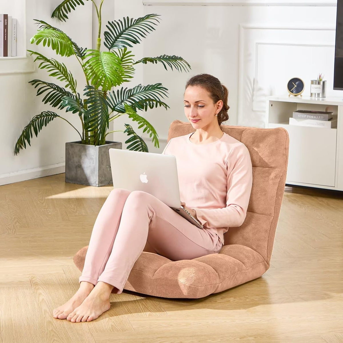 Folding Floor Gaming Chair 14-Poistion Cushioned Adjustable Floor Lazy Sofa Chair w/Breathable Cotton & Skin-Friendly Coral Velve for Adults & Kids Perfect for Reading Gaming Meditating, Grey