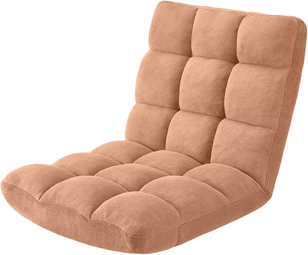 Folding Floor Gaming Chair 14-Poistion Cushioned Adjustable Floor Lazy Sofa Chair w/Breathable Cotton & Skin-Friendly Coral Velve for Adults & Kids Perfect for Reading Gaming Meditating, Grey
