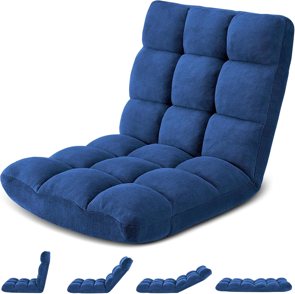 Folding Floor Gaming Chair 14-Poistion Cushioned Adjustable Floor Lazy Sofa Chair w/Breathable Cotton & Skin-Friendly Coral Velve for Adults & Kids Perfect for Reading Gaming Meditating, Grey