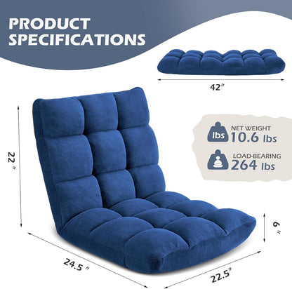 Folding Floor Gaming Chair 14-Poistion Cushioned Adjustable Floor Lazy Sofa Chair w/Breathable Cotton & Skin-Friendly Coral Velve for Adults & Kids Perfect for Reading Gaming Meditating, Grey