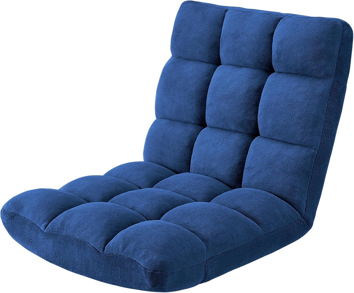 Folding Floor Gaming Chair 14-Poistion Cushioned Adjustable Floor Lazy Sofa Chair w/Breathable Cotton & Skin-Friendly Coral Velve for Adults & Kids Perfect for Reading Gaming Meditating, Grey