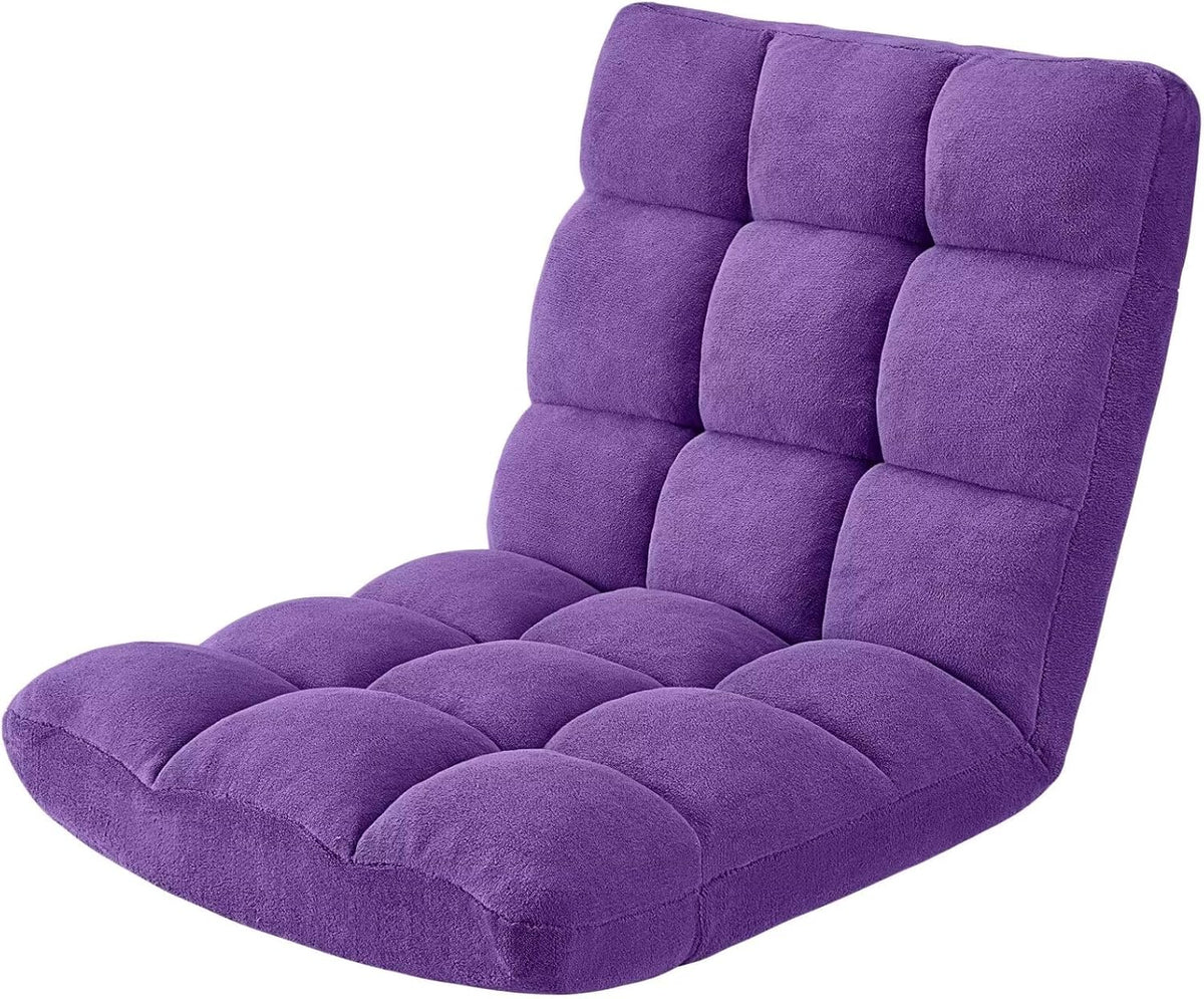 Folding Floor Gaming Chair 14-Poistion Cushioned Adjustable Floor Lazy Sofa Chair w/Breathable Cotton & Skin-Friendly Coral Velve for Adults & Kids Perfect for Reading Gaming Meditating, Grey