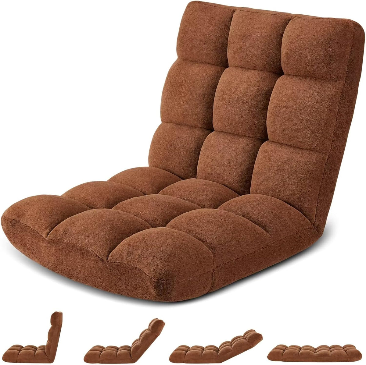 Folding Floor Gaming Chair 14-Poistion Cushioned Adjustable Floor Lazy Sofa Chair w/Breathable Cotton & Skin-Friendly Coral Velve for Adults & Kids Perfect for Reading Gaming Meditating, Grey