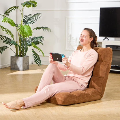 Folding Floor Gaming Chair 14-Poistion Cushioned Adjustable Floor Lazy Sofa Chair w/Breathable Cotton & Skin-Friendly Coral Velve for Adults & Kids Perfect for Reading Gaming Meditating, Grey