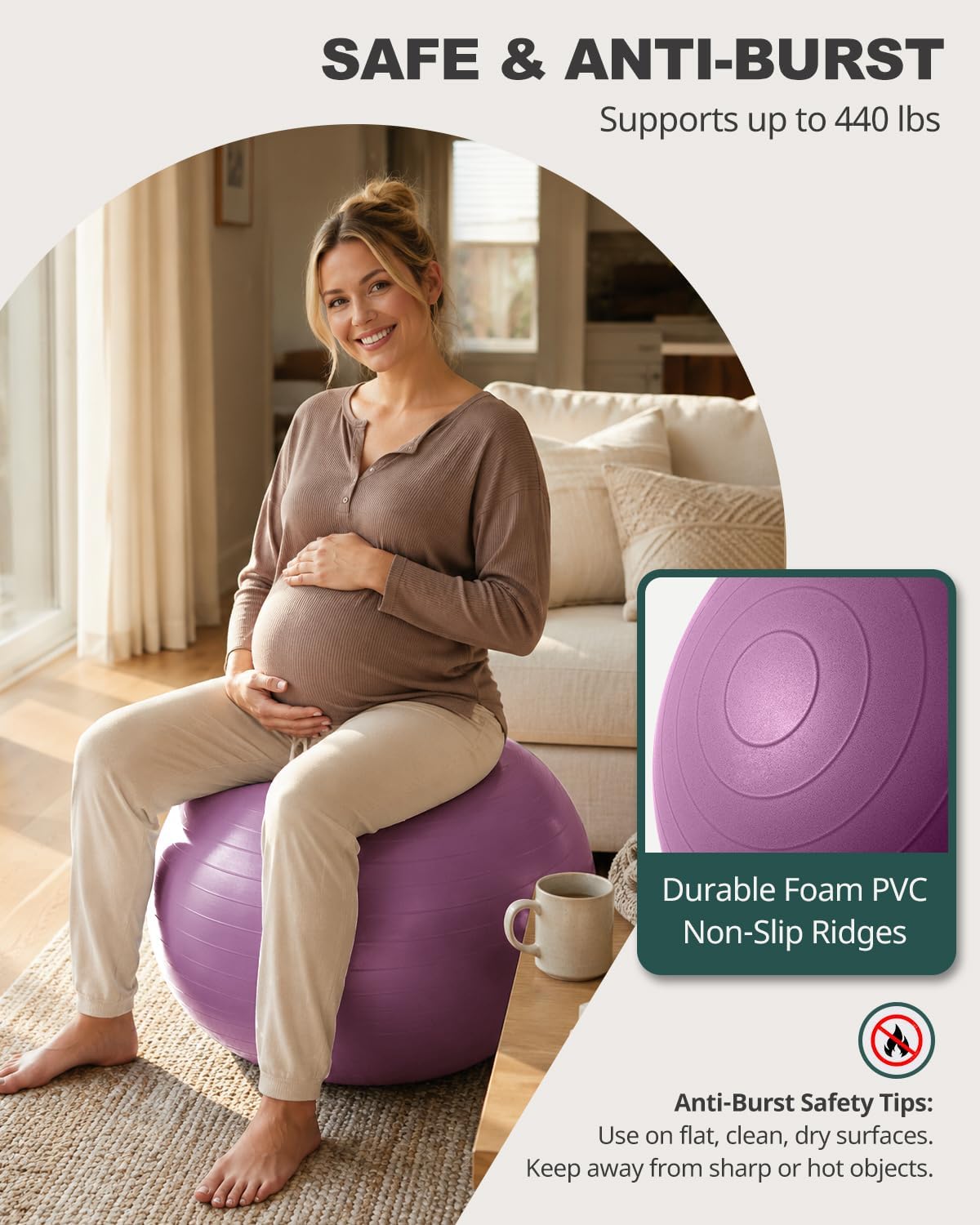 Yoga Ball for Exercise, Pilates, Core & Balance Training, Stability Ball for Pregnancy & Birthing Prep, Physical Therapy, Daily Stretching, Office Chair for Active Sitting, Quick Pump Included