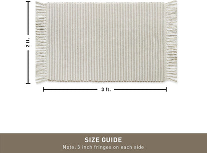 Beige & Ivory Providence Runner 2.5x8 feet |Hand Woven Farmhouse Rug with Hand Knotted Fringes|Great in Kitchens entryways Hallways Bathrooms Meditation Yoga Mat|Reversible Cotton Rug