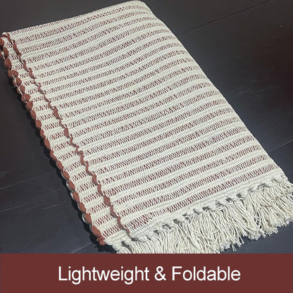 Beige & Ivory Providence Runner 2.5x8 feet |Hand Woven Farmhouse Rug with Hand Knotted Fringes|Great in Kitchens entryways Hallways Bathrooms Meditation Yoga Mat|Reversible Cotton Rug