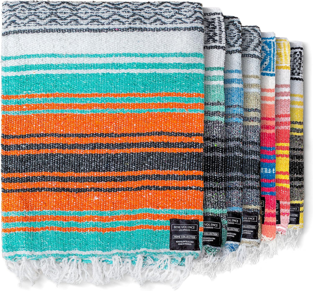 Authentic Mexican Blanket – Handwoven Falsa Serape Throw – Beach, Camping, Picnic & Yoga Blanket – Lightweight Cotton Throw for Outdoor & Home – Mandarin, 50x70 in