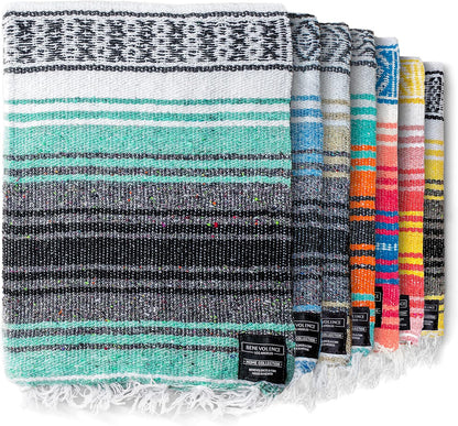 Authentic Mexican Blanket – Handwoven Falsa Serape Throw – Beach, Camping, Picnic & Yoga Blanket – Lightweight Cotton Throw for Outdoor & Home – Mandarin, 50x70 in