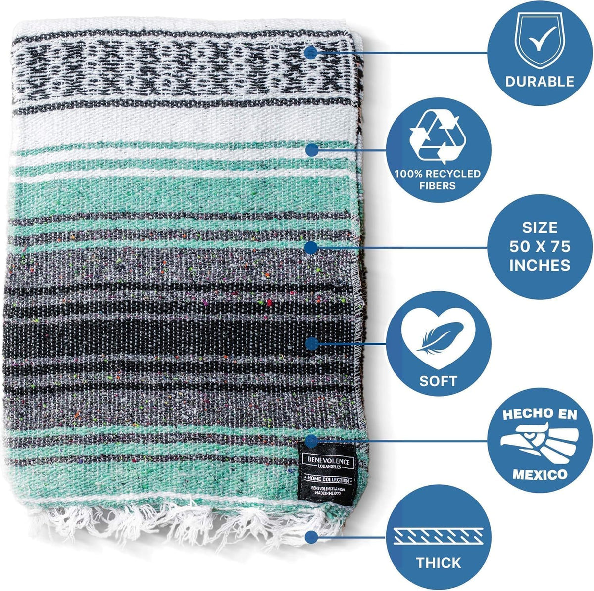 Authentic Mexican Blanket – Handwoven Falsa Serape Throw – Beach, Camping, Picnic & Yoga Blanket – Lightweight Cotton Throw for Outdoor & Home – Mandarin, 50x70 in
