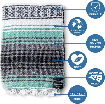 Authentic Mexican Blanket – Handwoven Falsa Serape Throw – Beach, Camping, Picnic & Yoga Blanket – Lightweight Cotton Throw for Outdoor & Home – Mandarin, 50x70 in