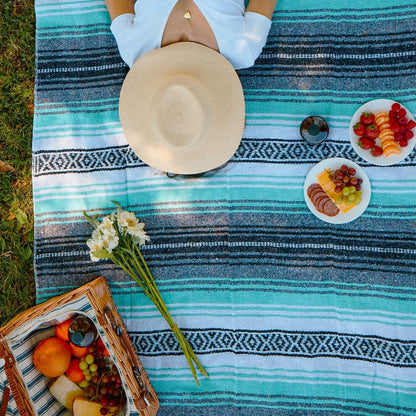 Authentic Mexican Blanket – Handwoven Falsa Serape Throw – Beach, Camping, Picnic & Yoga Blanket – Lightweight Cotton Throw for Outdoor & Home – Mandarin, 50x70 in