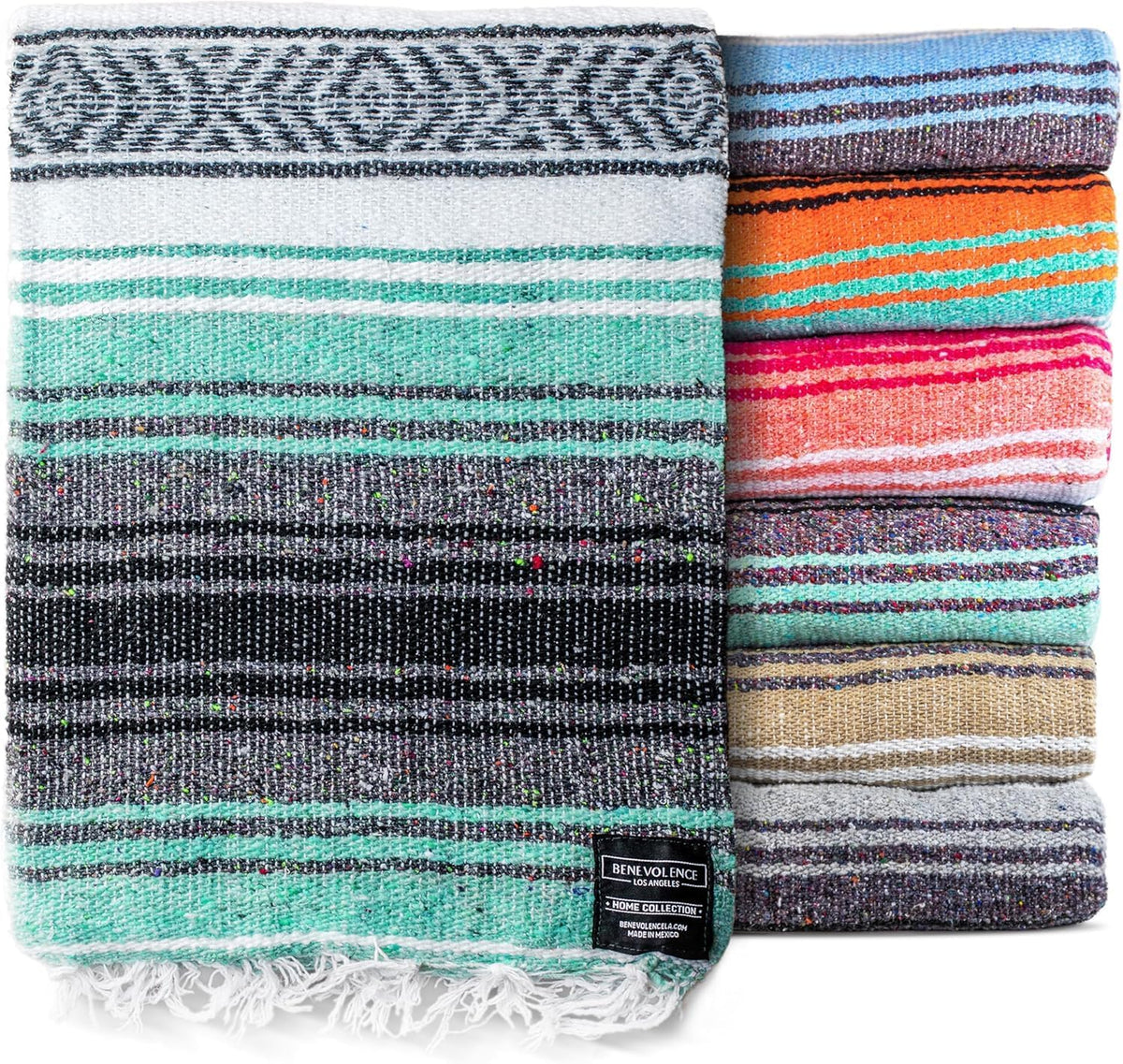 Authentic Mexican Blanket – Handwoven Falsa Serape Throw – Beach, Camping, Picnic & Yoga Blanket – Lightweight Cotton Throw for Outdoor & Home – Mandarin, 50x70 in