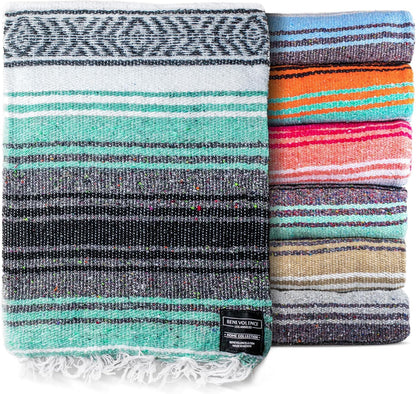 Authentic Mexican Blanket – Handwoven Falsa Serape Throw – Beach, Camping, Picnic & Yoga Blanket – Lightweight Cotton Throw for Outdoor & Home – Mandarin, 50x70 in