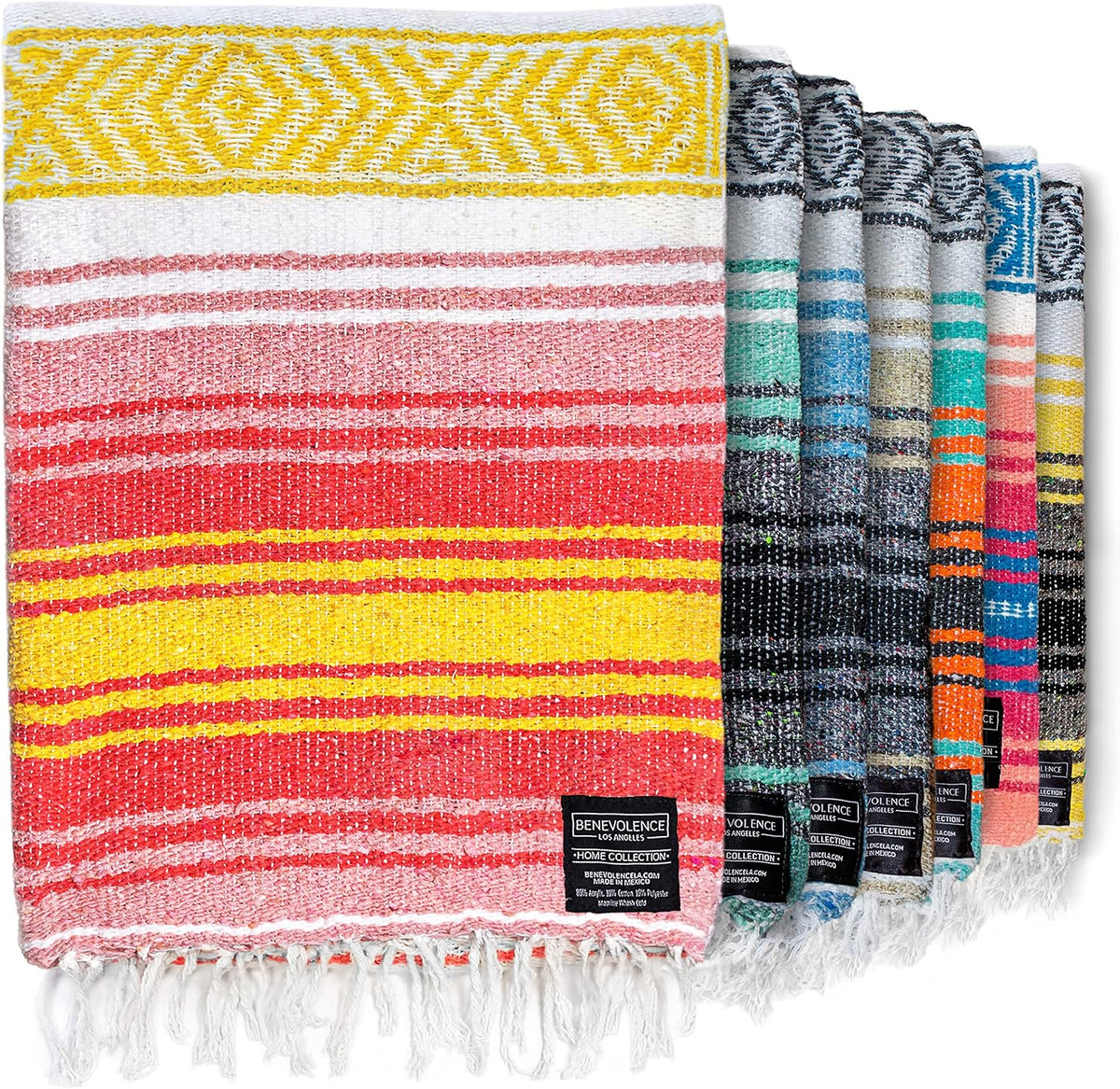 Authentic Mexican Blanket – Handwoven Falsa Serape Throw – Beach, Camping, Picnic & Yoga Blanket – Lightweight Cotton Throw for Outdoor & Home – Mandarin, 50x70 in