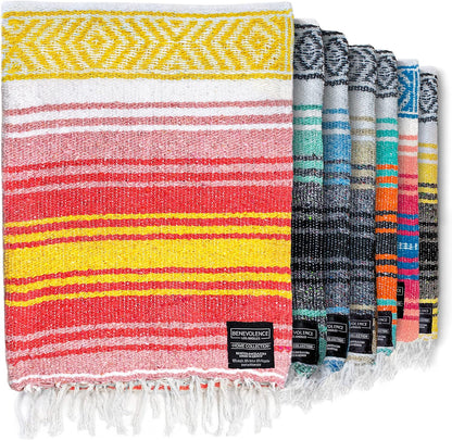 Authentic Mexican Blanket – Handwoven Falsa Serape Throw – Beach, Camping, Picnic & Yoga Blanket – Lightweight Cotton Throw for Outdoor & Home – Mandarin, 50x70 in