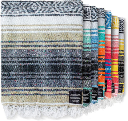 Authentic Mexican Blanket – Handwoven Falsa Serape Throw – Beach, Camping, Picnic & Yoga Blanket – Lightweight Cotton Throw for Outdoor & Home – Mandarin, 50x70 in