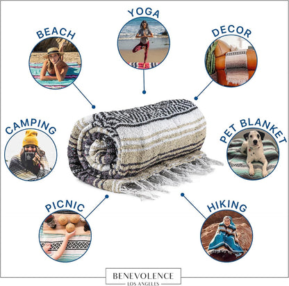 Authentic Mexican Blanket – Handwoven Falsa Serape Throw – Beach, Camping, Picnic & Yoga Blanket – Lightweight Cotton Throw for Outdoor & Home – Mandarin, 50x70 in