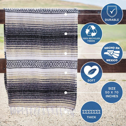Authentic Mexican Blanket – Handwoven Falsa Serape Throw – Beach, Camping, Picnic & Yoga Blanket – Lightweight Cotton Throw for Outdoor & Home – Mandarin, 50x70 in