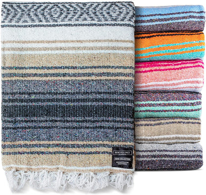 Authentic Mexican Blanket – Handwoven Falsa Serape Throw – Beach, Camping, Picnic & Yoga Blanket – Lightweight Cotton Throw for Outdoor & Home – Mandarin, 50x70 in