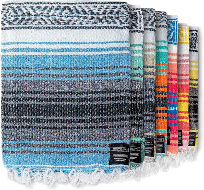 Authentic Mexican Blanket – Handwoven Falsa Serape Throw – Beach, Camping, Picnic & Yoga Blanket – Lightweight Cotton Throw for Outdoor & Home – Mandarin, 50x70 in