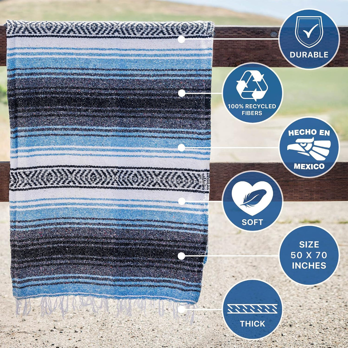 Authentic Mexican Blanket – Handwoven Falsa Serape Throw – Beach, Camping, Picnic & Yoga Blanket – Lightweight Cotton Throw for Outdoor & Home – Mandarin, 50x70 in