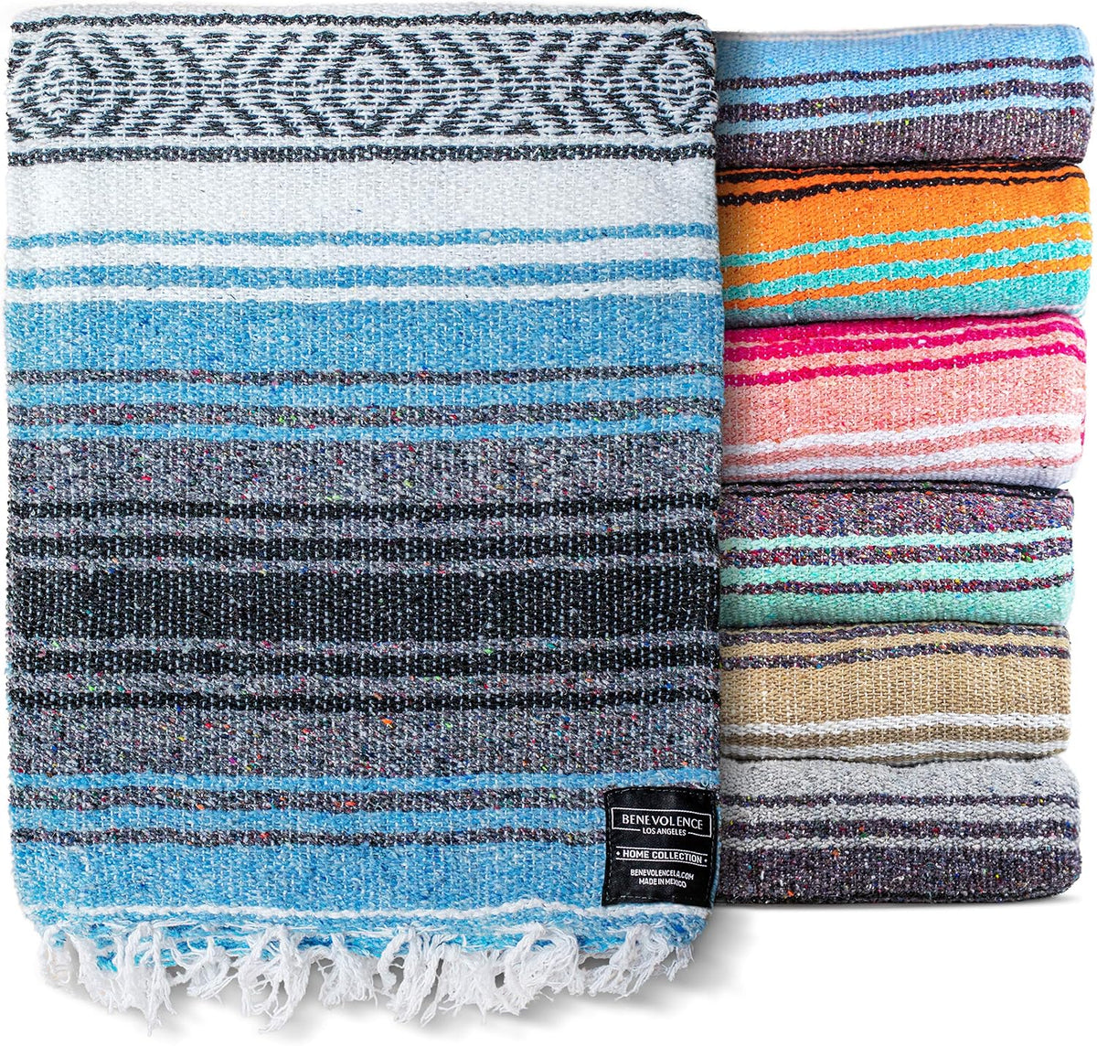 Authentic Mexican Blanket – Handwoven Falsa Serape Throw – Beach, Camping, Picnic & Yoga Blanket – Lightweight Cotton Throw for Outdoor & Home – Mandarin, 50x70 in