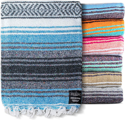 Authentic Mexican Blanket – Handwoven Falsa Serape Throw – Beach, Camping, Picnic & Yoga Blanket – Lightweight Cotton Throw for Outdoor & Home – Mandarin, 50x70 in