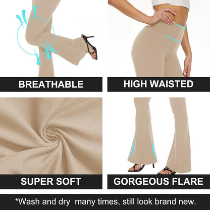 Black Flare Leggings for Women, Crossover Yoga Pants with Pockets Bootcut Flared Leggings