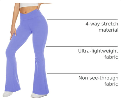 Black Flare Leggings for Women, Crossover Yoga Pants with Pockets Bootcut Flared Leggings