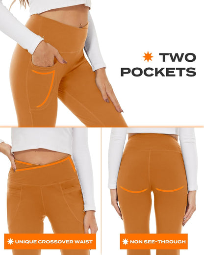 Black Flare Leggings for Women, Crossover Yoga Pants with Pockets Bootcut Flared Leggings