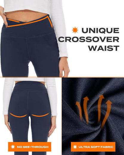 Black Flare Leggings for Women, Crossover Yoga Pants with Pockets Bootcut Flared Leggings