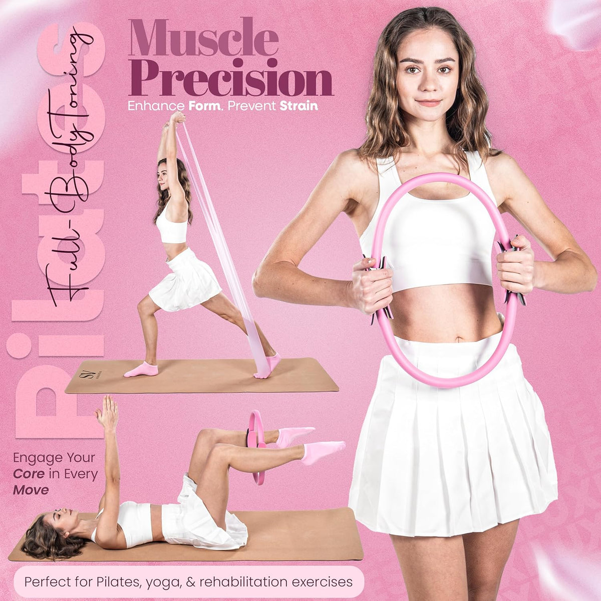 14-Piece Pink Pilates Kit for Women - Ring, Ball, Bands & Blocks