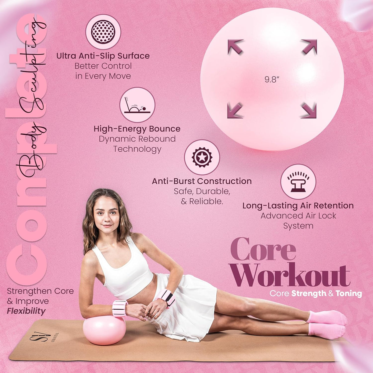 14-Piece Pink Pilates Kit for Women - Ring, Ball, Bands & Blocks