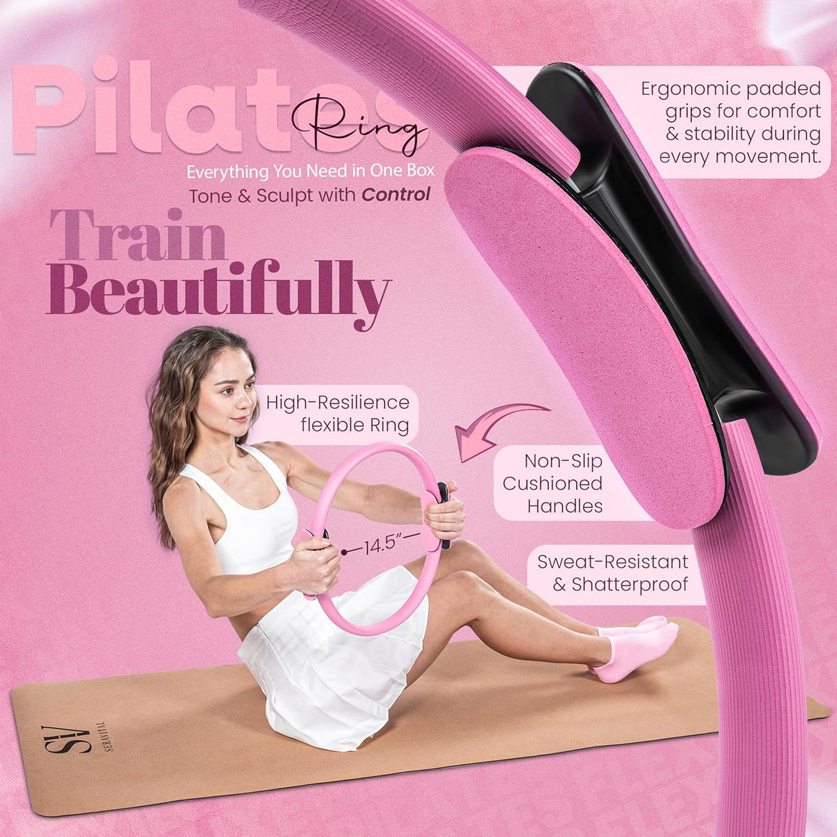 14-Piece Pink Pilates Kit for Women - Ring, Ball, Bands & Blocks