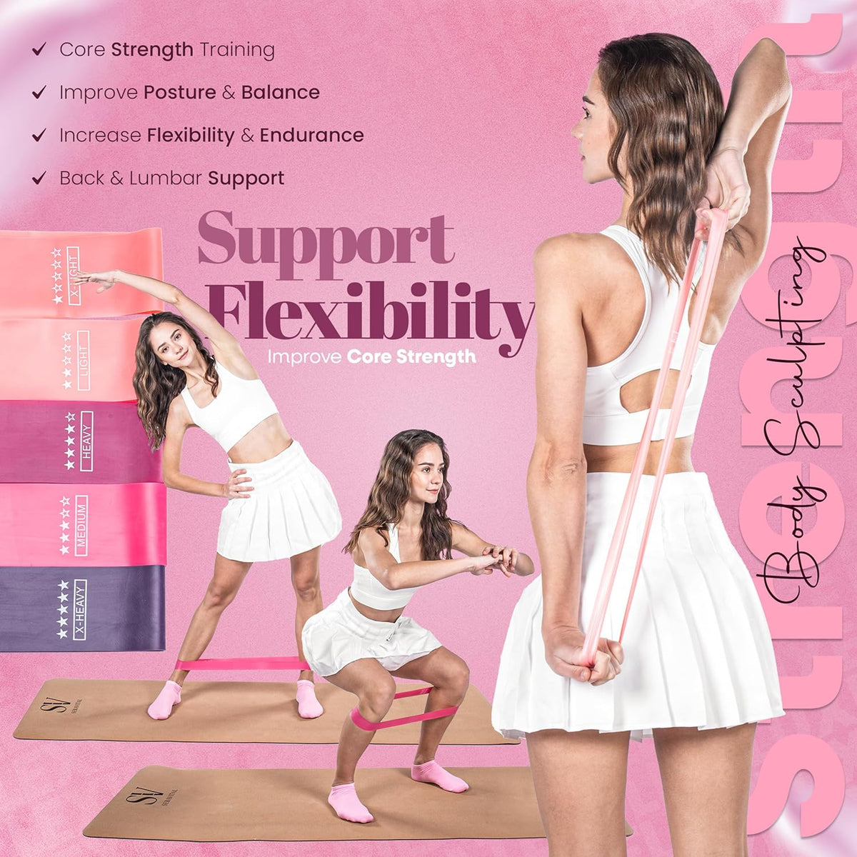 14-Piece Pink Pilates Kit for Women - Ring, Ball, Bands & Blocks