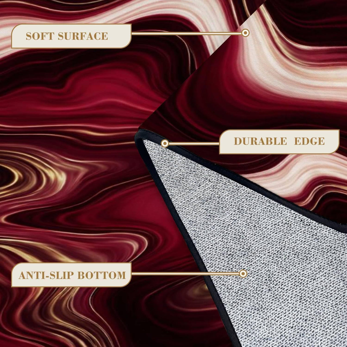 Red Black Gold Marble Decor Art Rugs Soft Non-Slip Indoor Outdoor Living Room Bedroom Kids Room Modern Home Decor Carpet Mat Yoga Mat Runner Rugs Doormat, 71x106inch(180x270cm)