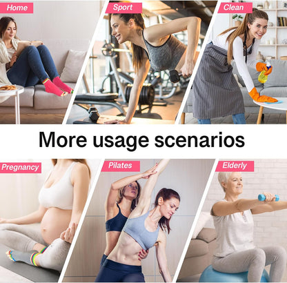 Women's Toe Separator Yoga Socks 5-Pack - Non-Slip Grips, Barefoot Pilates Socks with Open Toes, Breathable Cotton for Barre, Dance, Studio - Fits US 5.5-9.5 + Storage Bag