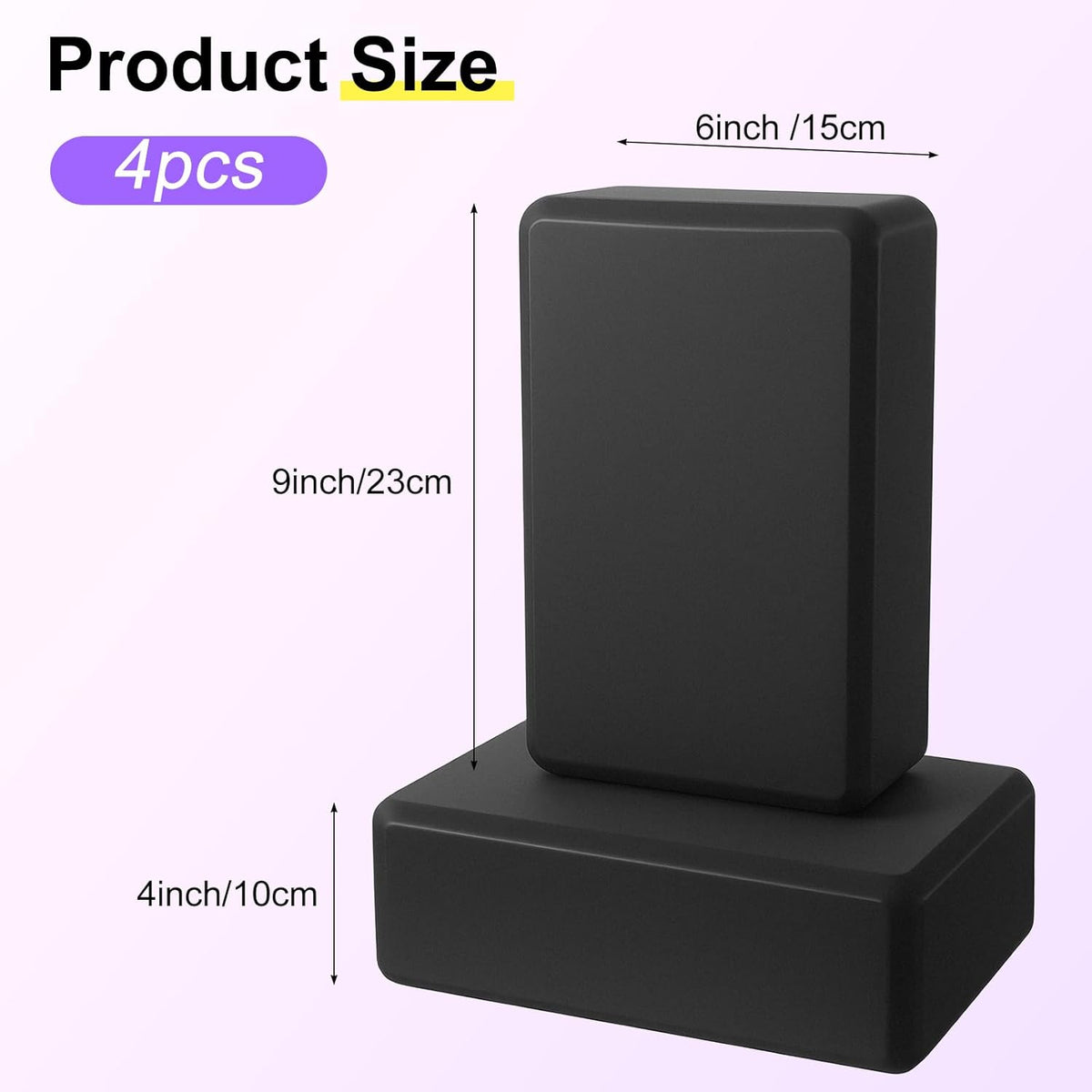 4 Pack Yoga Blocks 9 x 6 x 3 Inch Soft Eva Foam Lightweight Non Slip Yoga Props with Beveled Edges for Yogas Pilates Stretching Meditation (Black)