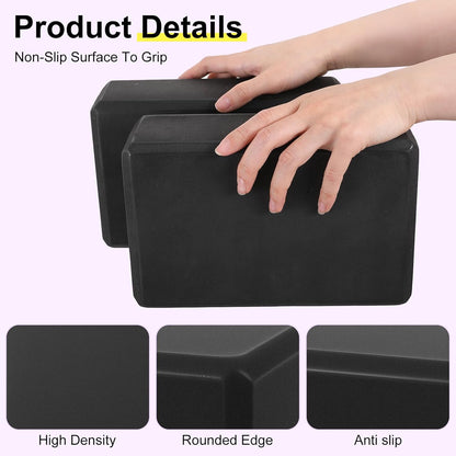 4 Pack Yoga Blocks 9 x 6 x 3 Inch Soft Eva Foam Lightweight Non Slip Yoga Props with Beveled Edges for Yogas Pilates Stretching Meditation (Black)