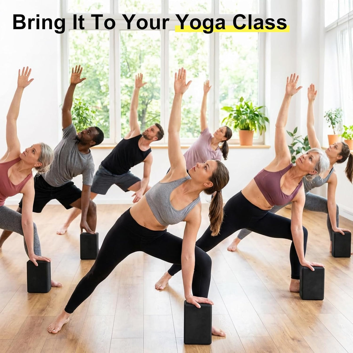4 Pack Yoga Blocks 9 x 6 x 3 Inch Soft Eva Foam Lightweight Non Slip Yoga Props with Beveled Edges for Yogas Pilates Stretching Meditation (Black)