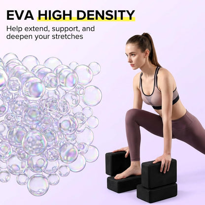 4 Pack Yoga Blocks 9 x 6 x 3 Inch Soft Eva Foam Lightweight Non Slip Yoga Props with Beveled Edges for Yogas Pilates Stretching Meditation (Black)
